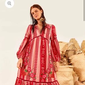 Farm Rio Red and Pink Pineapple Jaquard Maxi Dress